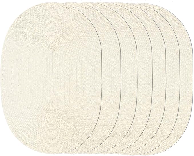 AHHFSMEI Placemats Set of 6 for Dining Table Washable Woven Non-Slip 18x12 inches Placemat Heat-Resistant Durable Table Mats for Dining Table Easy to Clean (Oval Beige, 6)