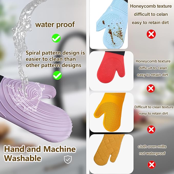 Silicone Oven Mitts-13.6 in Extended Oven Mitts Heat Resistant 500F, Oven Gloves with Soft Liner Good Grippy BPA-Free Easy to Clean Flexible-Oven Mits Set for Cooking Baking Grilling BBQ