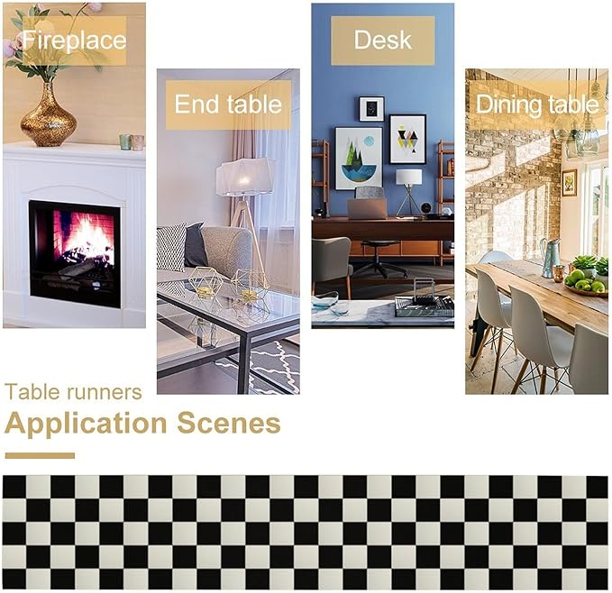 Black White Plaid Table Runner Racing Party Theme Runner for Home Kitchen Birthday Party Dining Table Living Room Decor Fabric 1 Panel W13xL90in
