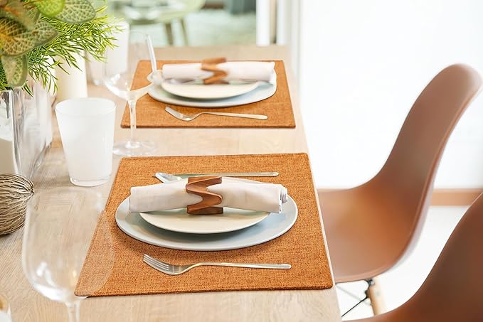 homing Cotton Linen Placemats Set of 6, Cloth Washable Farmhouse Dining Table Mats for Indoors & Outdoors, Easy to Clean, Orange, 13 x 19 Inch