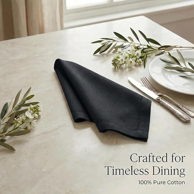 Urban Villa Cloth Napkins Set of 12 20x20 Inches 100% Cotton Napkins Cloth Washable Durable Reusable Absorbent Table Dinner Napkins Cloth for Christmas Hotel Lunch Restaurant Weddings Parties - Black