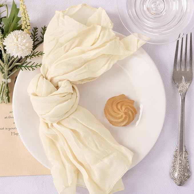 MLMC 24 Pack Beige Cream Cheesecloth Napkins Boho Rustic Gauze Cloth Napkins Washable 21"x21" for Wedding Bridal Shower Birthday Anniversary Dinner Decor