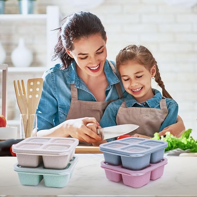 LCHLZZ 4 Pack Snack Containers, 4 Compartments Snackle Box Container, Reusable Meal Prep Lunchable Container for Adults, Microwave Dishwasher Safe, Stackable Bento Snack Boxes for Work, Travel