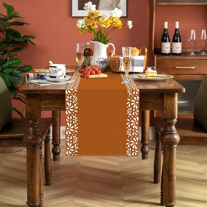 Cielito Lindo Table Runner Mexican Baby Shower Decoration Talavera Fiesta Mexicanos Dia De Los Muertos Dining Room Home Kitchen Table Decor (Terracotta, 13" x 90")