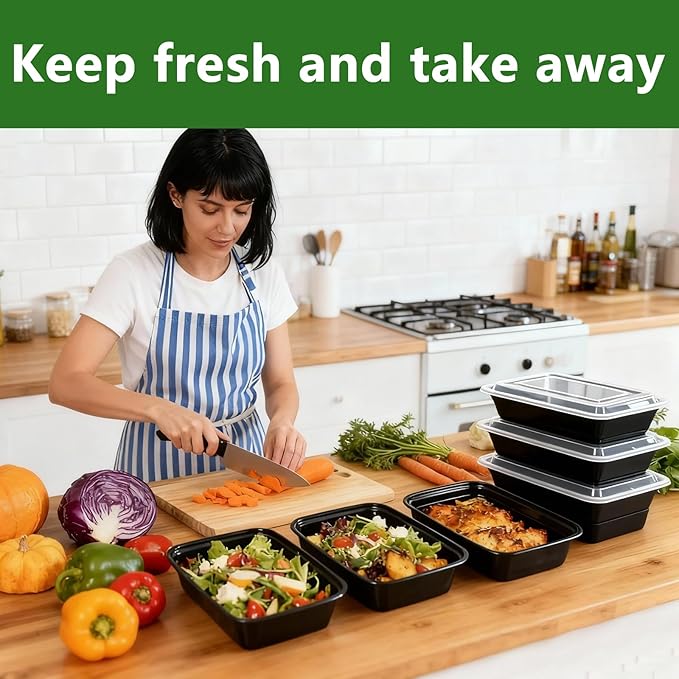 Qewro 10Pack 35oz Meal Prep Containers Disposable Food Storage Containers with Lids, 1-Compartment Reusable Food Storage Plastic Stackable To Go Boxes Microwave, Freezer, Dishwasher Safe