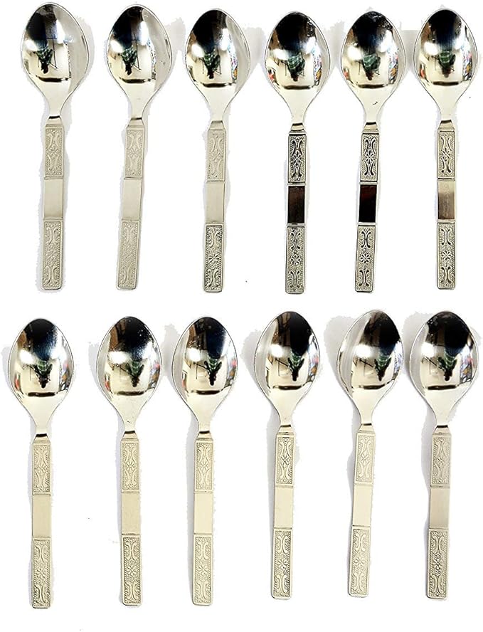 Stainless Steel TEA/COFFE AND Spice Box Spoons Set of 12 (Silver) (Small Tea spoon)