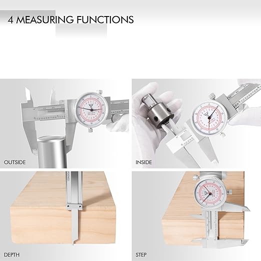 PECtools 6 Inch Dial Caliper, DIN 862 Double Dial Inch/Metric Combined Caliper, 0-150mm, 0.001"/0.02mm Resolution, Shock & Oil Resistant, with Case