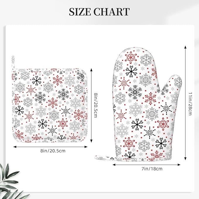 Christmas Winter Snowflake Oven Mitts and Pot Holders Set, 4pcs Silicone Christmas Snowflakes Oven Glove for Kitchen Heat Resistant Oven Mitts and Potholders Non-Slip for Cooking