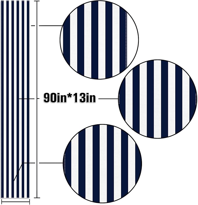 Navy Blue and White Striped Table Runner Nautical Theme Birthday Party Decoration Wedding Dining Room Home Kitchen Table Decor (Navy Blue, 13" x 90")