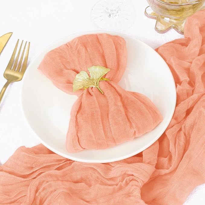 DeZerlor 12 Pack Peach Cheesecloth Napkins Spring Cloth Napkins Set of 12 Dinner Napkins Bulk 21x21 Inches for Wedding Bridal Shower Baby Shower Parties