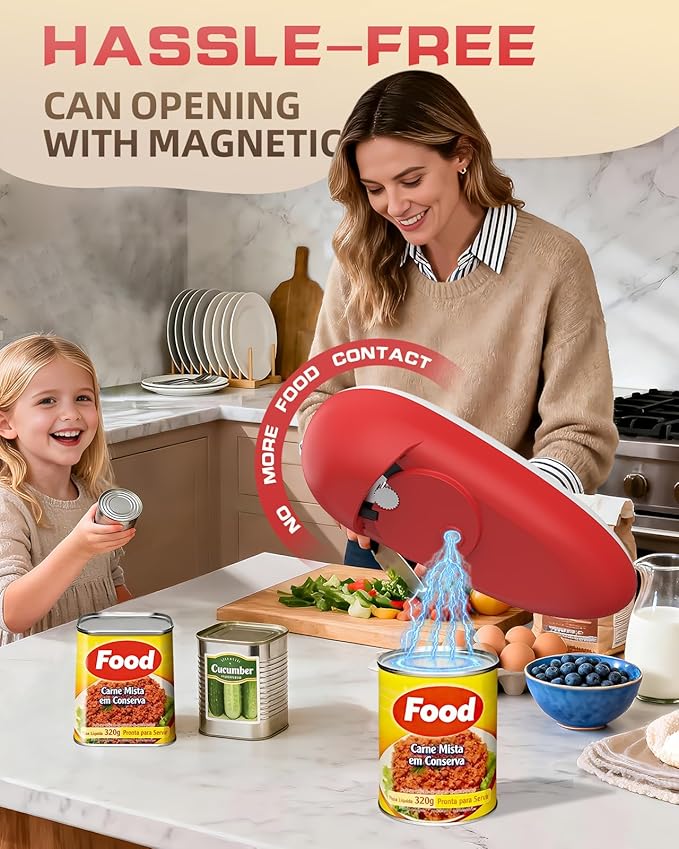 One Touch Rechargeable Can Opener Fits All Can Sizes with Indicator Light, Electric Can Openers for Kitchen Food Safe with Smooth Edge, Kitchen Gadgets Can Openers for Seniors, Arthritis and Chef