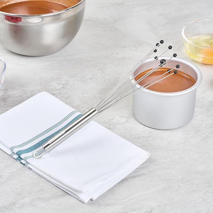 Restaurantware 10.5 in Stainless Steel Ball Whisk with Silicone Tips - German Standard Sauce & Gravy Whisk, Non-Scratch, Dishwasher Safe - Non-Stick Safe Silicone Ball Whisk for Baking