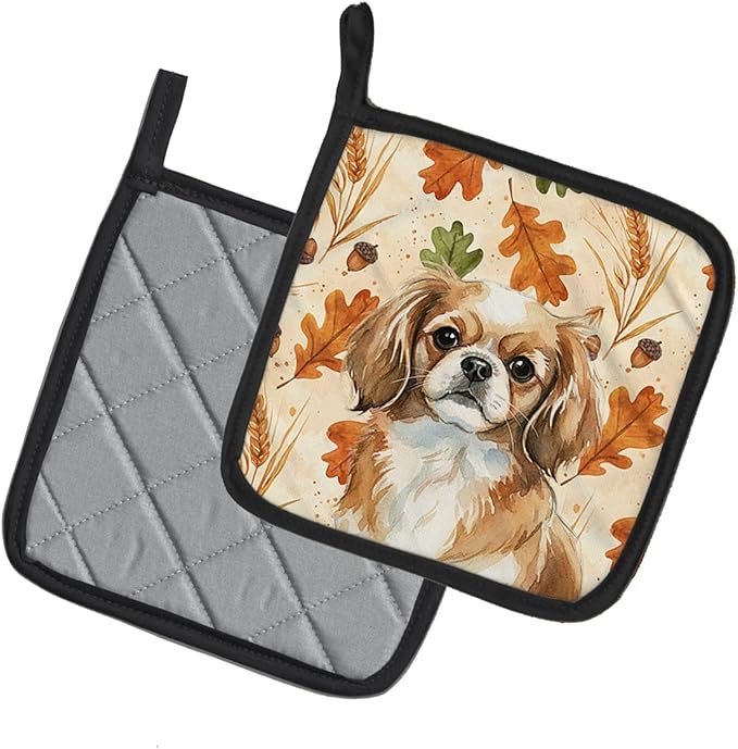 Caroline's Treasures Tibetan Spaniel Heirloom Fall Pair of Pot Holders Pair 7.5x7.5 Quilted Insulated Hot Pads Decorative Kitchen Gift Made in USA