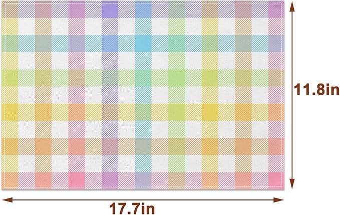Pudodo Easter Buffalo Plaid Check Placemats Set of 4 Spring Holiday Party Decorations for Home Kitchen Table Supply (12" x 18")