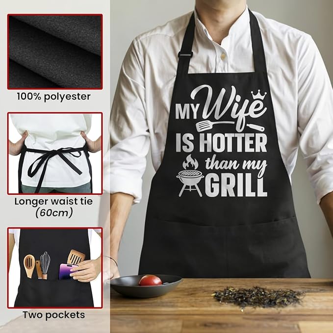SANDJEST Funny Apron for Dad - Birthday Father’s Day Cooking Grilling Gifts for Mens