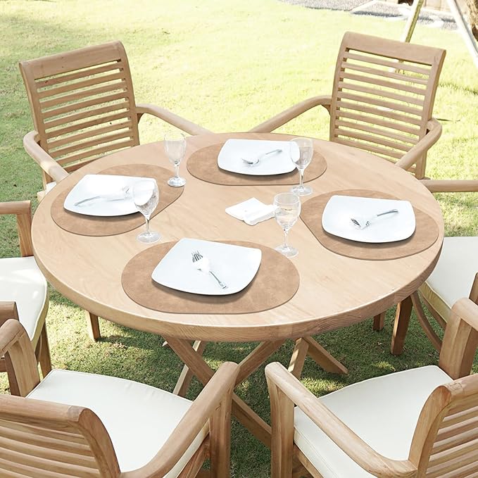 ADRIMER Placemats, Heat Resistant Oval Placemats Set of 6 Washable 12 x 17 Inch, Waterproof Table Placemats Set of 6, Wipeable Faux Leather Placemats for Kitchen, Dining Room, Apricot