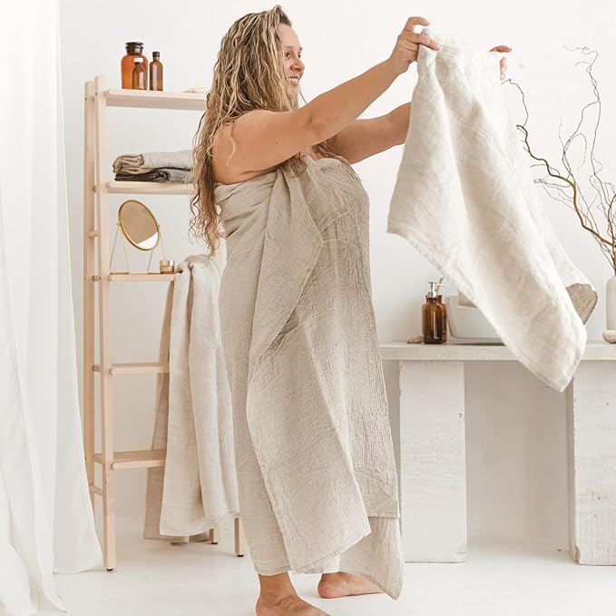 Pure 100% Linen Bath Towel - 30x60-inch Lightweight Travel Towel - Linen Beach Towel Waffle Weave Quick Dry Hair Towel - Thin Towels for Bathroom