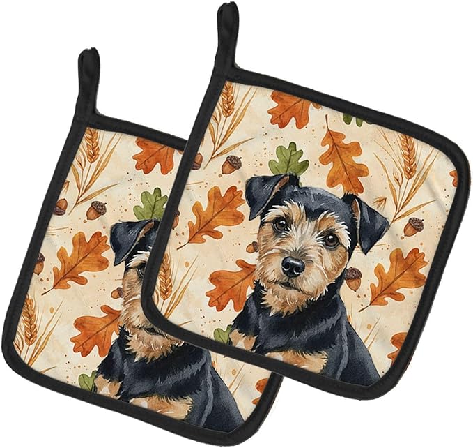 Caroline's Treasures Black and Tan Norfolk Terrier Heirloom Fall Pair of Pot Holders Pair 7.5x7.5 Quilted Insulated Hot Pads Decorative Kitchen Gift Made in USA