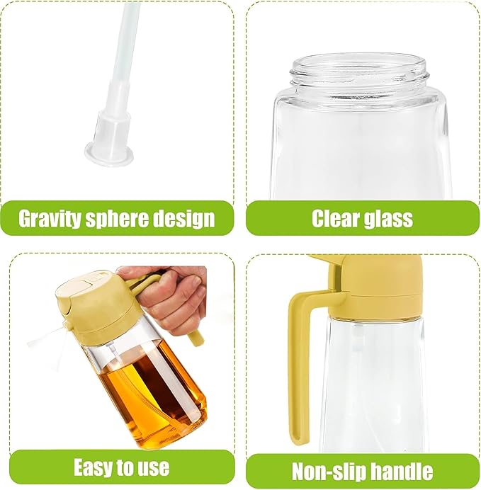 4 Pack 16oz/470 ml Olive Oil Dispenser Bottle 2 in 1 Clear Glass Oil Sprayer and Container Refillable Vinegar Dispenser with Automatic Cap Portable Spray Bottle for Cooking Baking Orange
