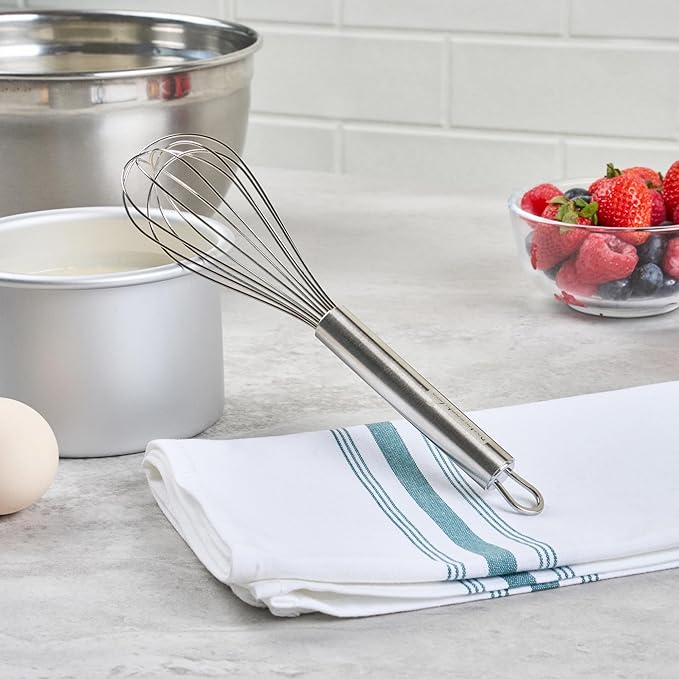 Restaurantware 9 in Stainless Steel Wire Whisk - German Standard Kitchen Balloon Whisk with Ergonomic Handle, Dishwasher Safe - Durable French Whisk for Cooking, Mixing Thick Batter and Sauce