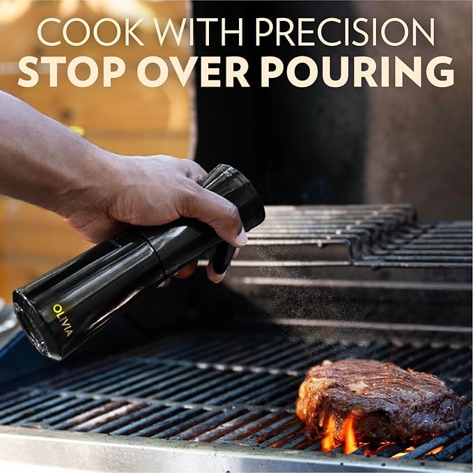 FLAIROSOL OLIVIA SIGNATURE Advanced Kitchen Oil Sprayer Technology, Continuous Fine Mist with Portion Control, Reusable Glass Olive Oil Spray Bottle, Anti-Drip & Leakproof, Black 200ml