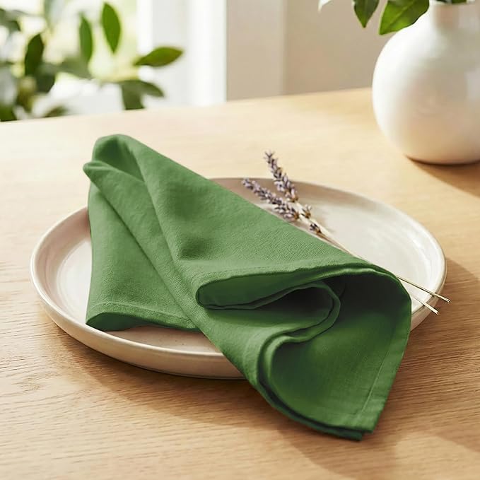 PurpleEssences Set of 12 Cloth Dinner Napkins 100% Cotton 18x18 Inch - Soft Durable Washable - Ideal for Farmhouse Party Spring Easter Summer - Perfect Everyday Use Table Linen - Sage Green