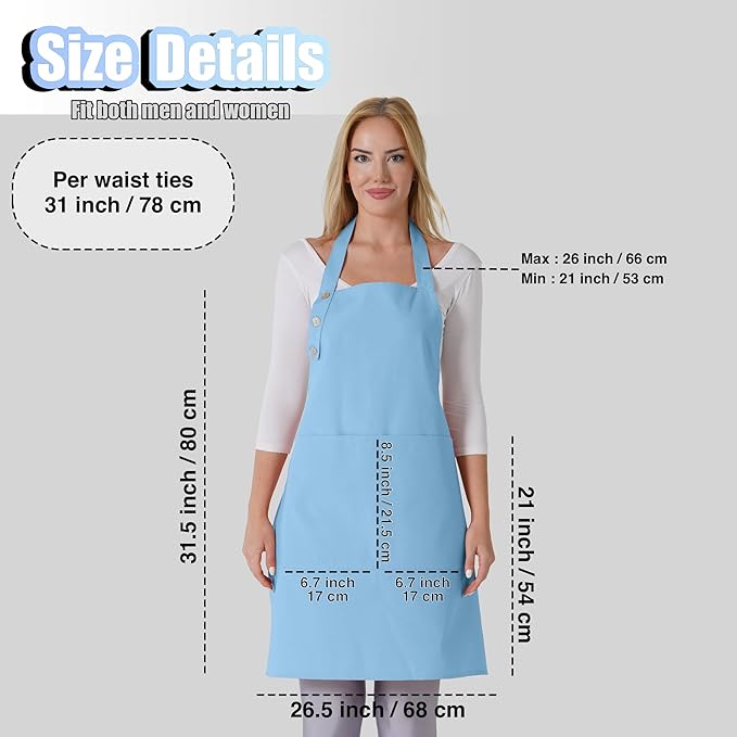 TOSHE Kitchen Apron Waterdrop Resistant Cotton Apron with adjustable Aprons for Women with Pockets 10 Color option Cooking Apron Light Blue (Light Blue)
