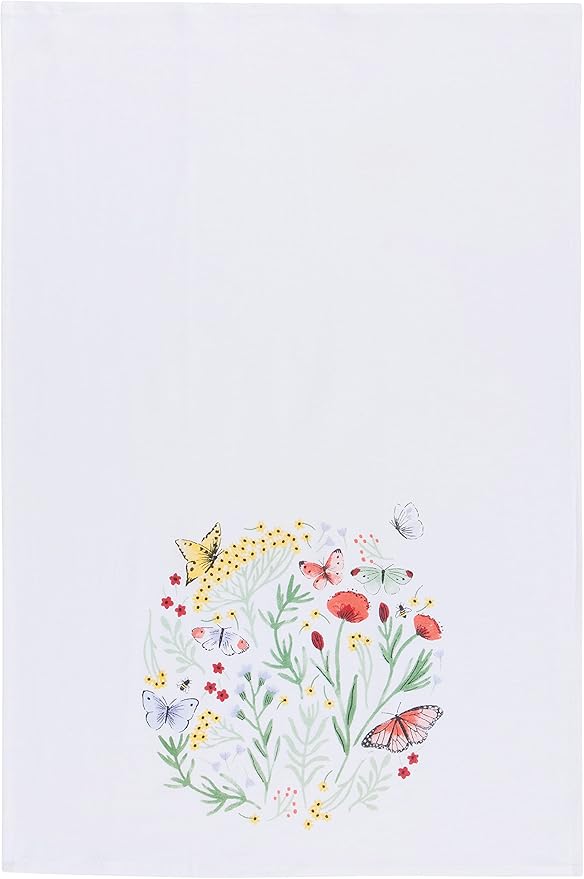 Now Designs Kitchen Towels Set/3 Assorted, Morning Meadow Butterfly, W20 x L30in, Absorbent Dish Cloths