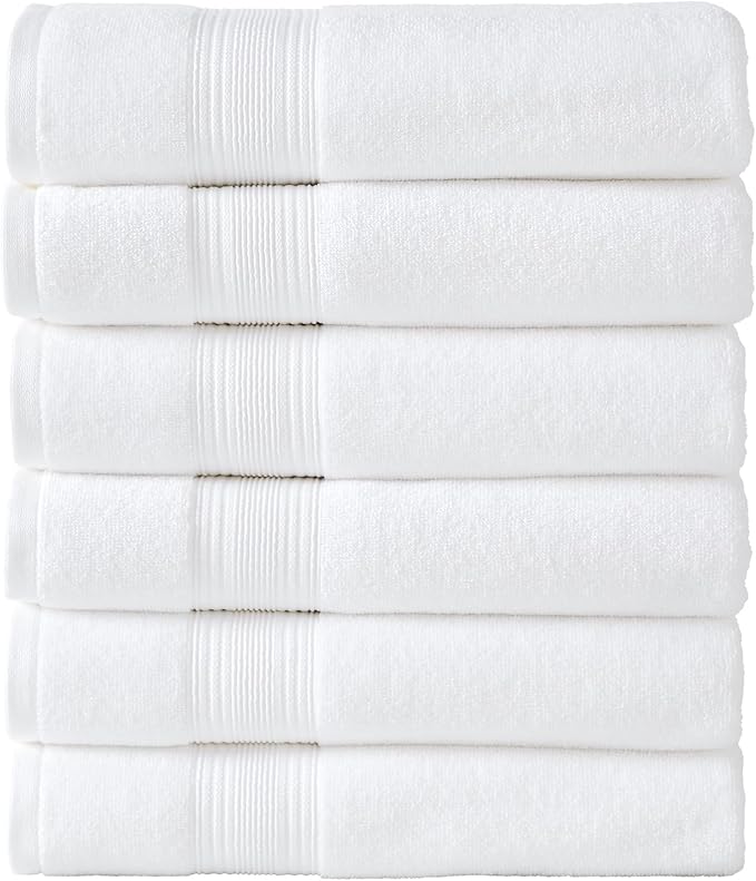 Modern Threads Hotel Collection 6-Pack 100% Ring Spun Cotton, Highly Absorbent Quick Drying Bath Towel Set, White, 27x54