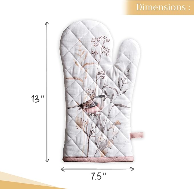 Maison d'Hermine Oven Gloves 100% Cotton Oven Mitt 7" x 13" with Loop Heat Resistant BBQ Cooking Gloves Baking Grilling Gifts for Mothers Day Spring/Summer (Pack of 1, Meadow Florals - Brown)