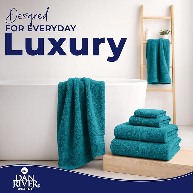 DAN RIVER 8 PC Luxury Bath Towels for Bathroom, 2 Bath, 2 Hand, and 4 Wash Cloths, 600 GSM 100% Ring Spun Cotton Towel Set, Highly Absorbent, Gym, Hotel, and Spa, Teal