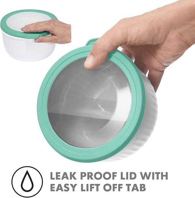 Oggi Prep, Store & Serve Plastic Bowl w/See-Thru Lid- Dishwasher, Microwave & Freezer Safe, (2.6 qt) White/Aqua