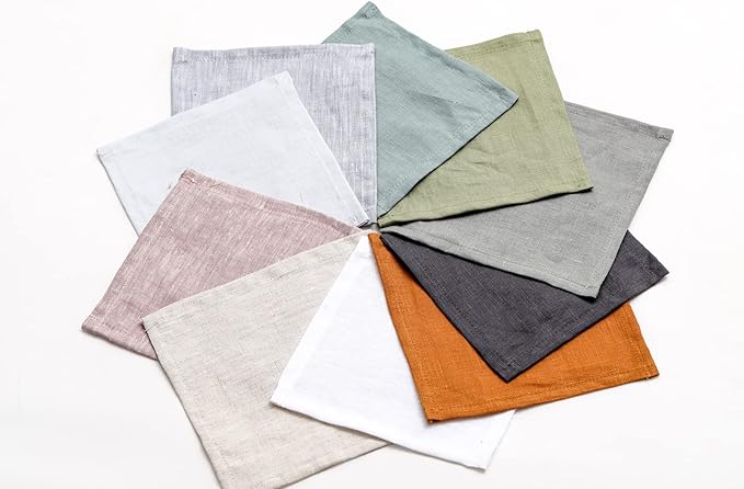 Cocktail Napkins 6 x 6 Inch White - 12 Pack, 100% Pure Linen Dinner Small Bar Napkin Cloth Coasters with Hemmed Edges, Durable&Washable, Perfect for Beverage, Party, Dessert, Coffee