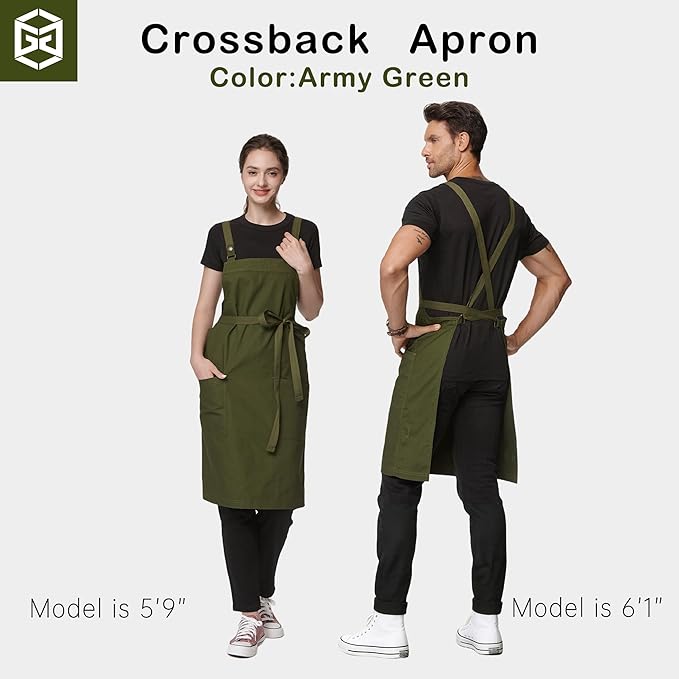 Unisex Kitchen Apron, Cross Strap Apron with 2 Pockets, Durable Waterproof Professional Apron