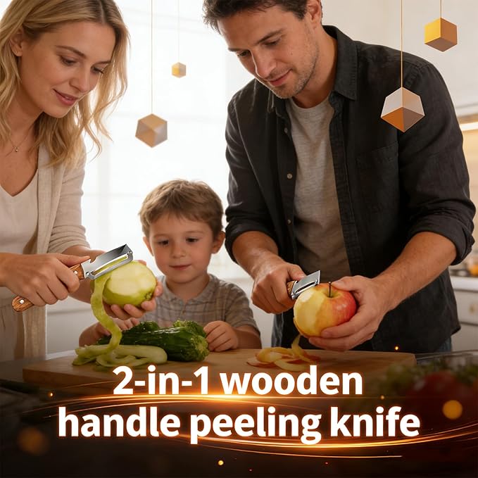 Multifunctional Vegetable Peeler For Kitchen With Ergonomic Wood Handle, 2 In 1 Stainless Steel Fruit Peeler With Bottle Opener, Can Easily Peel Fruits And Vegetables And Open Bottle Caps (3)