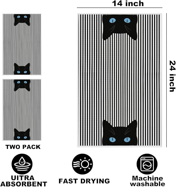 Jztco 2 Pcs Cat Kitchen Towels, Cats Gifts Reusable Hand Tea Towel, Microfiber Dish Cloths for Drying Dishes, Waffle Dish Towels for Kitchen Home Bathroom Decor, Cat Lover Gifts for Women Mom