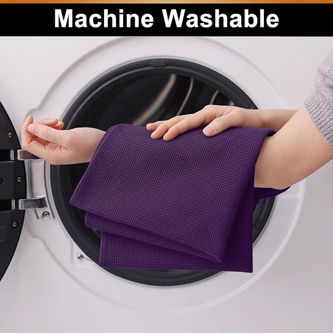 Homaxy 100% Cotton Waffle Weave Kitchen Towels - 4 Pack Soft and Absorbent Dish Towels - 16 x 26 Inches Quick Dry Hand Towels - Eggplant