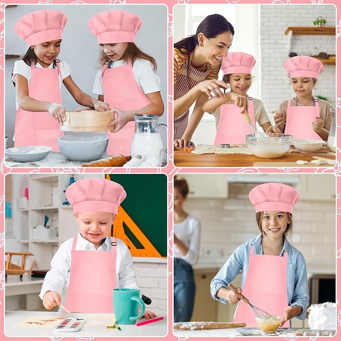 Kids Apron and Chef Hat Set Children Apron Adjustable with 2 Pockets Children Chef Painting for Cooking Baking
