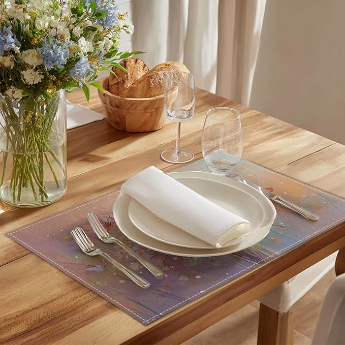 HOMETITUTE Placemats Set of 4 12x18 inch Spring Table Mats for Dining Table Floral Bouquet Linen Placemats Farmhouse Decorations Kitchen Decor Desk Mat for Outdoor Home Party Kitchen Seasonal Dining