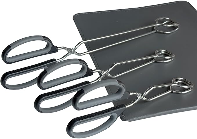 HINMAY Stainless Steel Scissor Tongs Cooking Tongs Set, Set of 3 (Black Handle, 10" 12" 16")