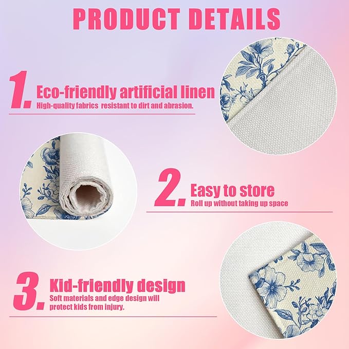 Spring Vintage Bird Flower Placemats Set of 6,12x18 Inch Navy Blue Chinoiserie Linen Place Mat Table Mats for Seasonal Farmhouse Kitchen Party Home Decor