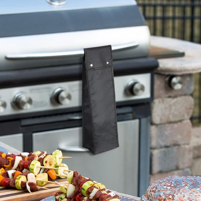 Amylove Grill Utensil Storage Bag BBQ Tool Storage Bags Barbecue Hardware Tool BBQ Utensil Holder Pouch Oxford Cloth Accessory Foldable for Camping Hiking(1 Pcs,Black)