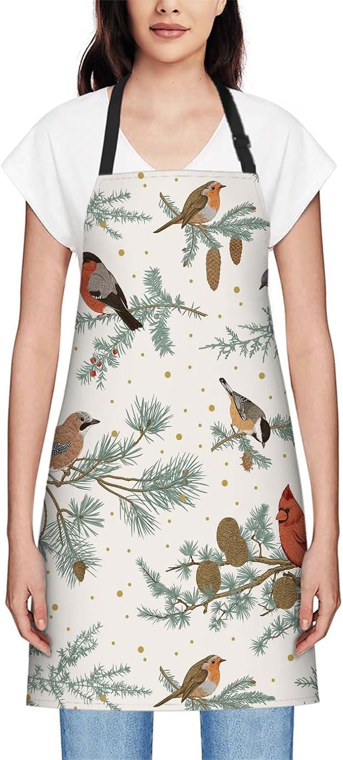 oFloral Winter Birds Apron Adjustable Bib Chef Aprons Cooking Apron Unisex Women Men Aprons Perfect for Home Kitchen, Baking, Gardening, Restaurant, Coffee house BBQ