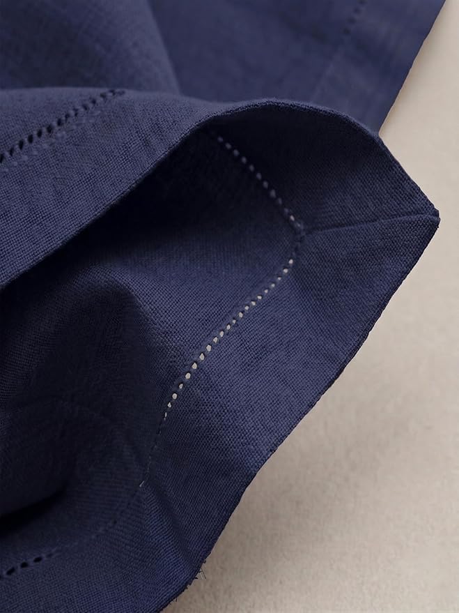 Palisa Navy Cotton Napkins Set of 4 | Premium Hemstitch Detailing Cloth Dinner Napkins 18x18 Inch | Soft Washable & Reusable Table Napkins for Everyday Use Weddings Parties Restaurants & Hotels