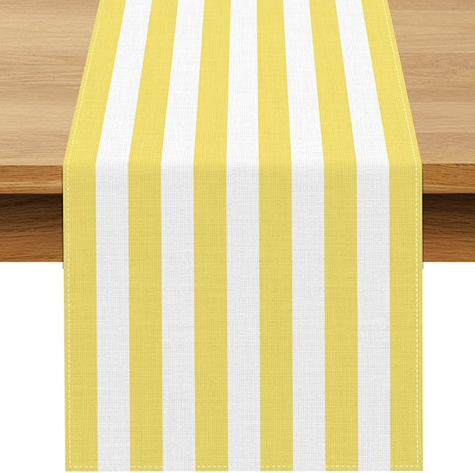 Yellow and White Cabana Striped Table Runner Birthday Party Decoration Baby Shower Dining Room Home Kitchen Table Decor (Yellow, 13" x 108")