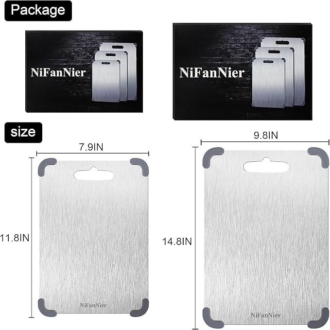 Titanium Cutting Board, 2026 New Upgrade 100% Pure Titanium Cutting Boards for Kitchen, Latest Thickened Version Thickness 0.06IN, Double-Sided Available Belt Guard Angle (14.8IN X 9.8IN)