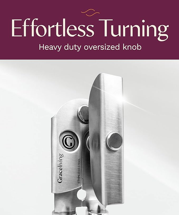 Premium Multifunction Magnetic Manual Can Opener and Bottle Opener, Heavy Duty Stainless Steel Sharp Cutting Blade and Oversized Easy Turn Knob, Soft-Touch Handle, Kitchen Use, Mauve