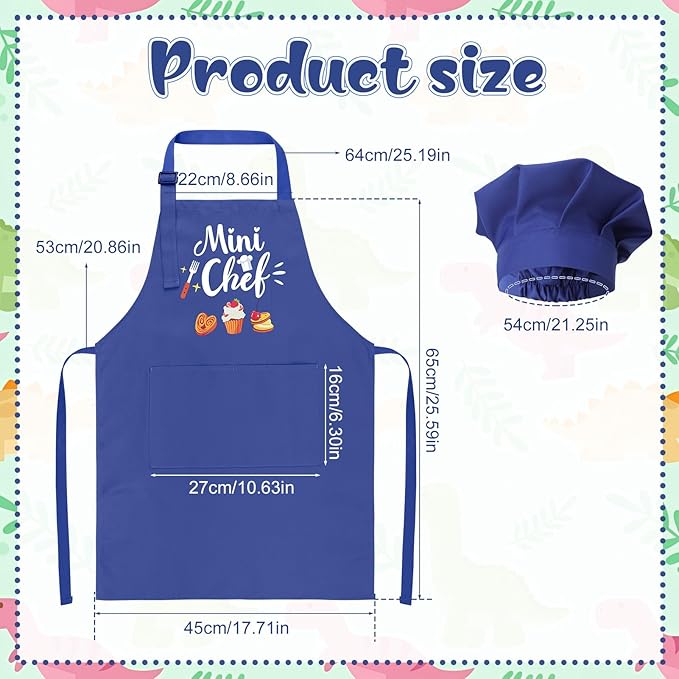 Kids Apron and Chef Hat Set, “Mini Chef” Funny Apron Adjustable Kitchen Apron for Boys and Girls