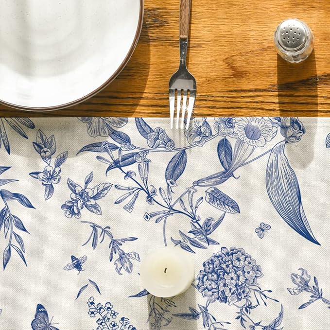 Artoid Mode Monochrome Sketch Birds and Flowers Spring Table Runner, Seasonal Summer Fall Kitchen Dining Table Decoration for Home Party Decor 13x48 Inch