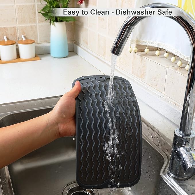 ZLR 2 Pcs Silicone Sponge Holder & Sink Caddy Tray (6" x 12") - Narrow Dish Drying Mat for Kitchen Counter - Waterproof Soap Dispenser Organizer, Non-Slip Bathroom Vanity Tray (Dark Gray)